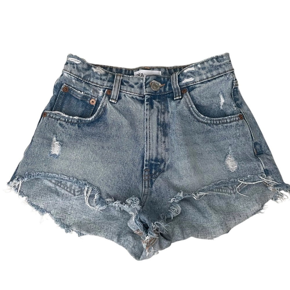 Zara Blue Jean Shorts Distressed High-Waisted 2